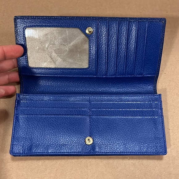 DANTE RFID Ladies Pebbled Leather Wallet Clutch -Blue- like new - Picture 3 of 12